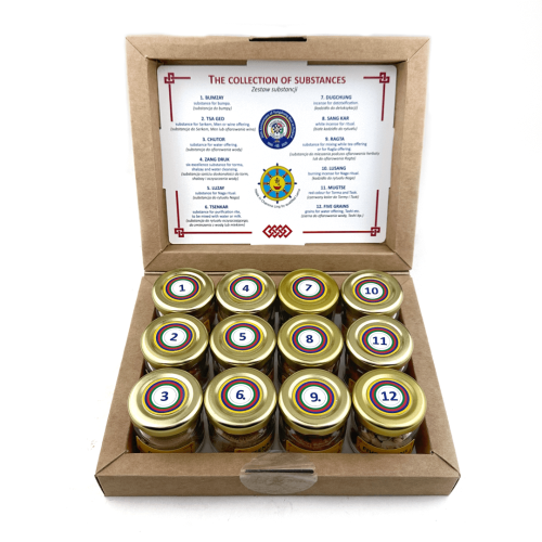 Zestaw esencjonalnych substancji do rytuałów i ofiarowań w tradycji Bon